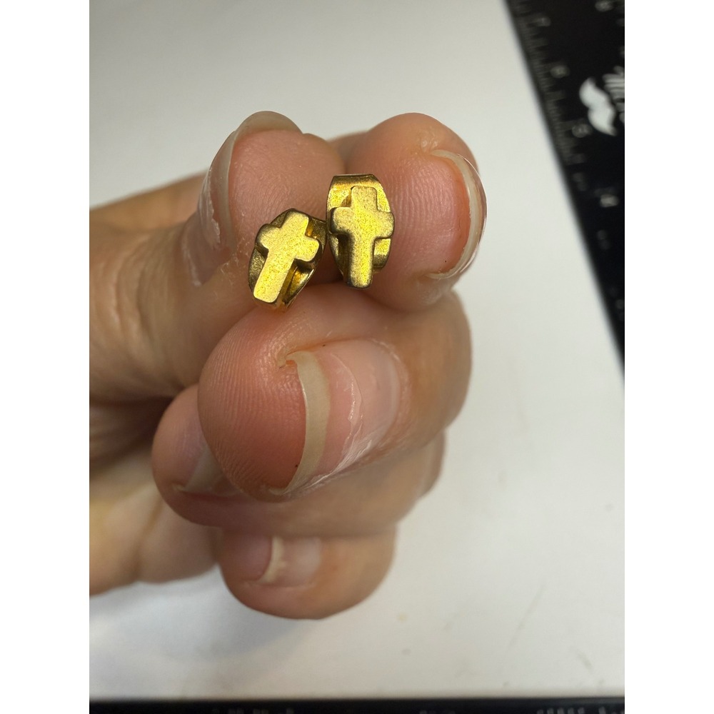 Gold Tone Cross Stud Earrings Minimalist Religious Jewelry Petite Small Post
